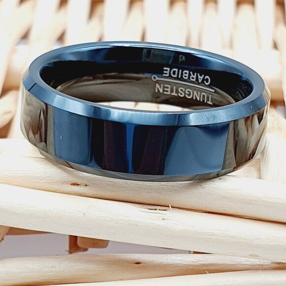 Shiny Polished Black Tungsten Wedding Band, GALTUN086 - Picture 3 of 5